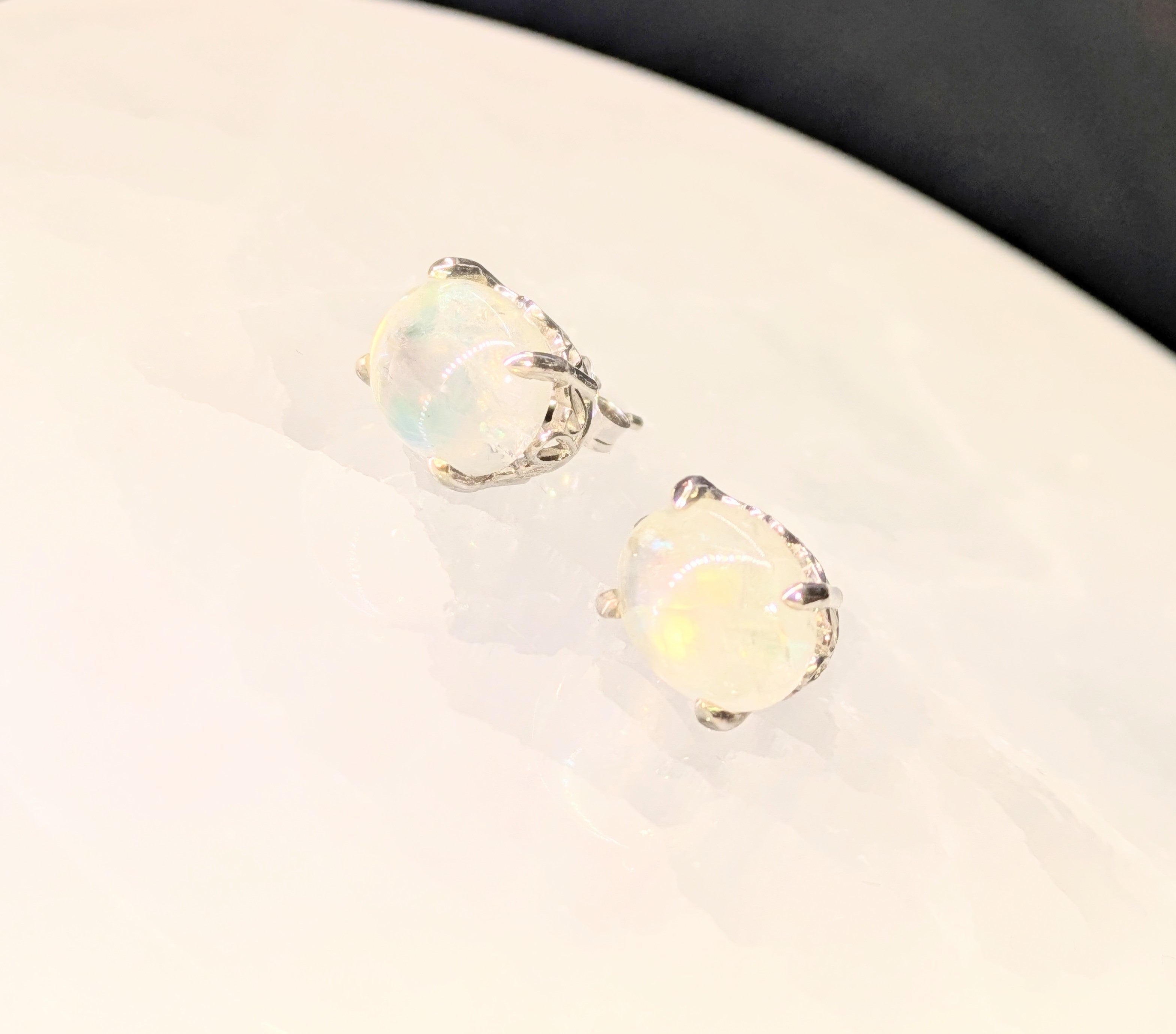 Rainbow Moonstone studs